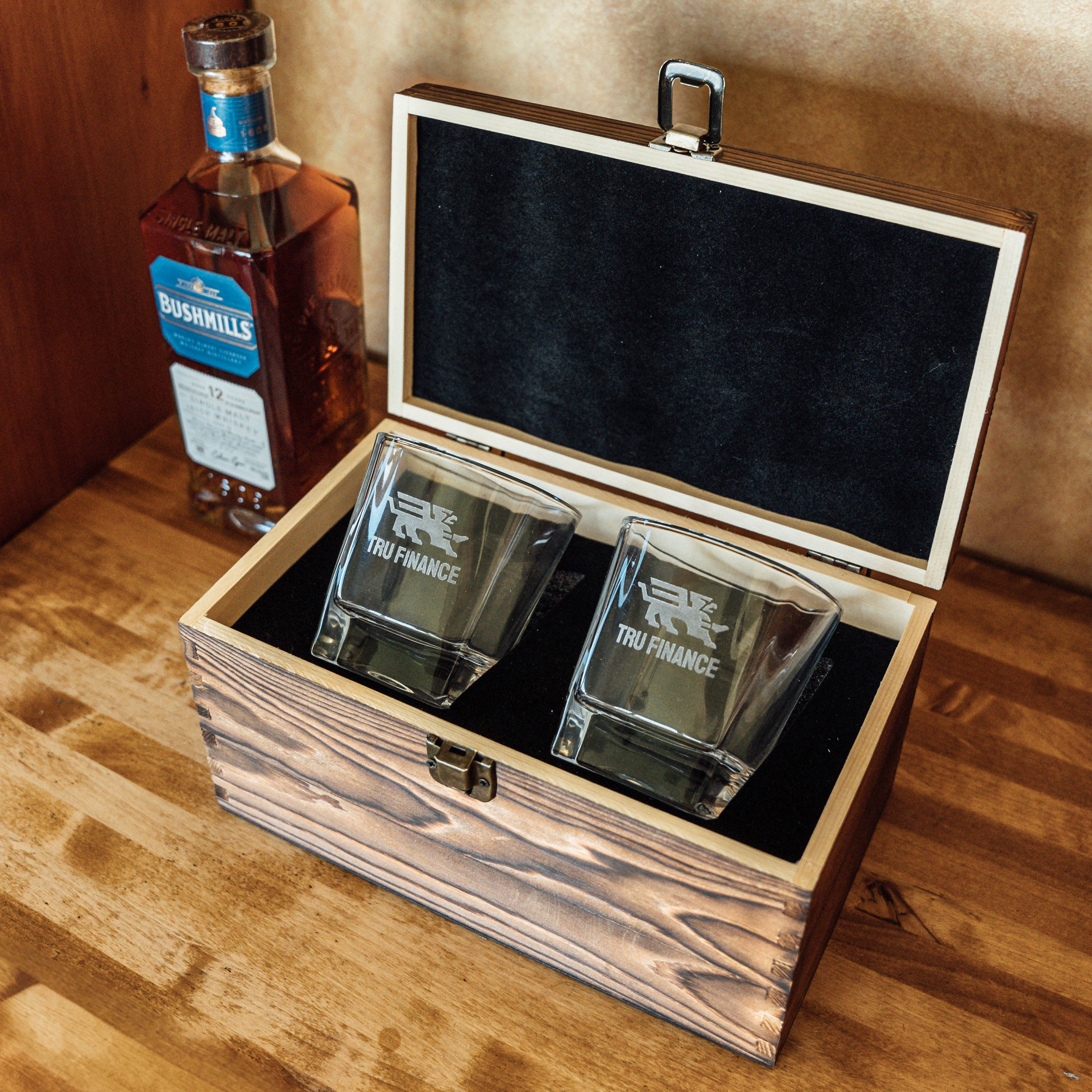 Godfather Engraved Decanter & Scotch Glasses Wooden Gift Box Set