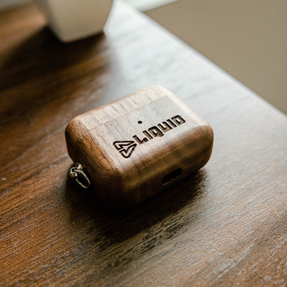 Branded Walnut AirPods Case on desk