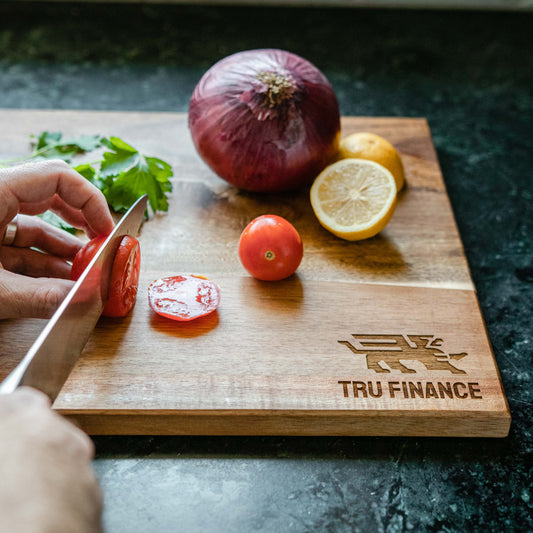 Branded Chopping Block cutting vegetables