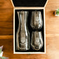 Branded Wine Decanter & 2 Stemless Wine Glasses in Box Top View
