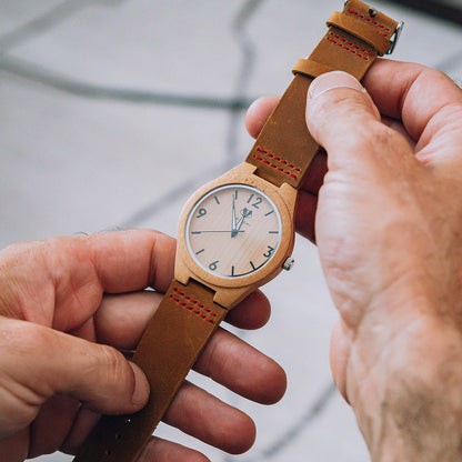 Branded Bamboo Tailored Watch - Front View in Hand