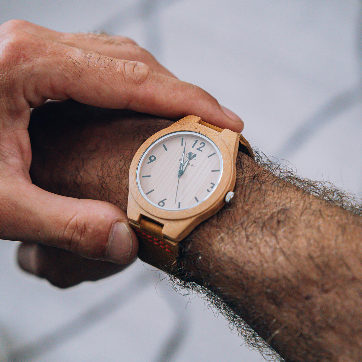 Branded Bamboo Tailored Watch - View on Hand